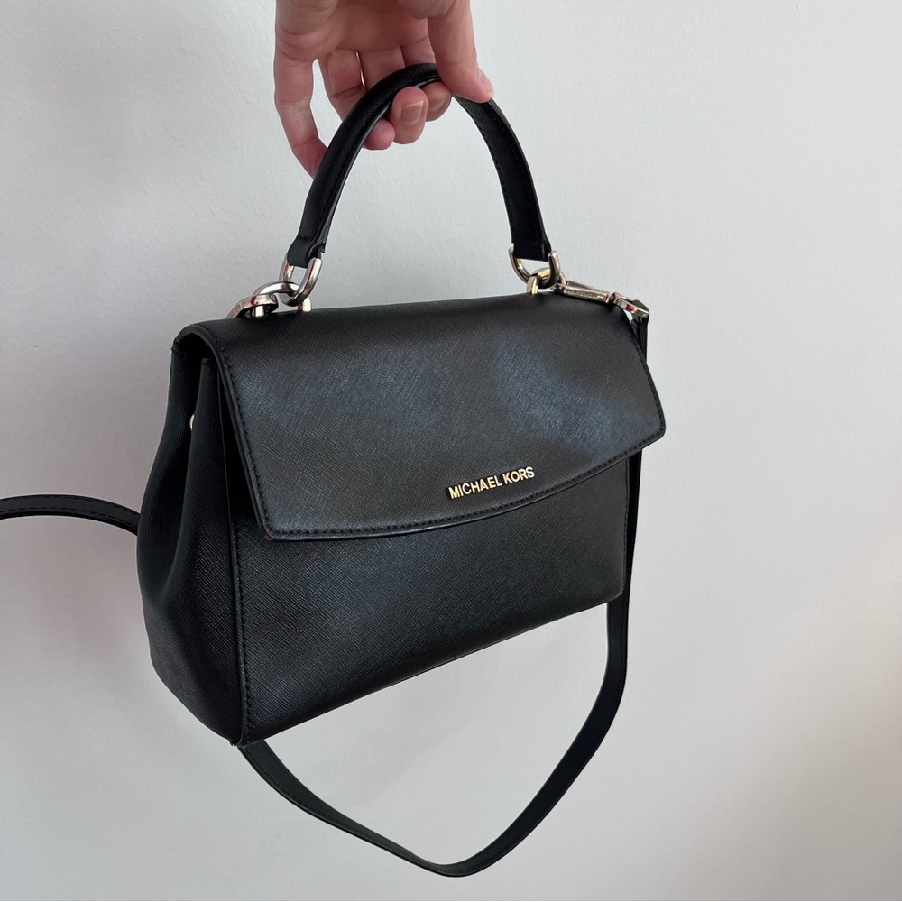 Michael Kors Saffiano Leather Satchel with Crossbody Strap in Black